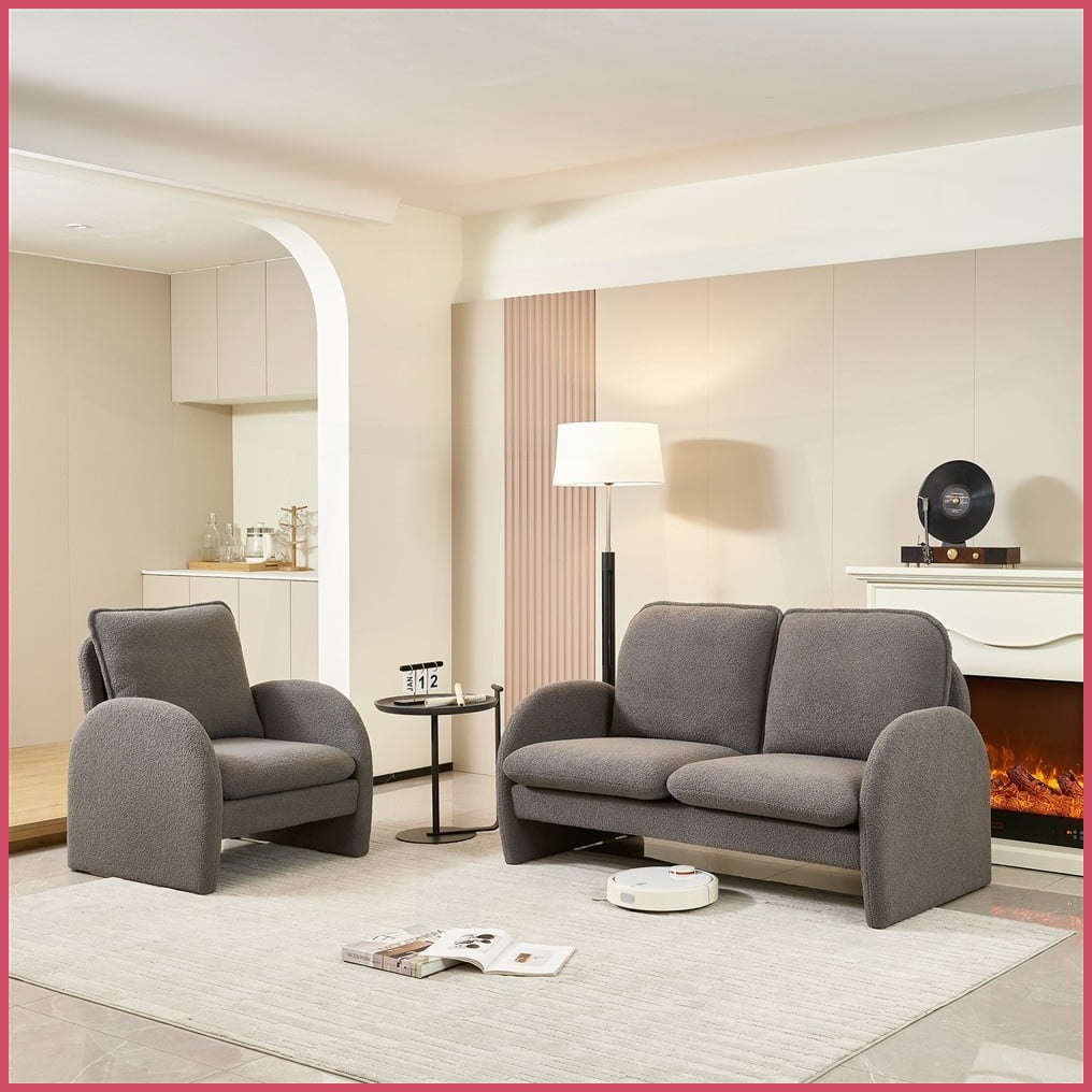 Modern 59" Sherpa Loveseat Sofa - Solid Wood Frame 2-Seater for Living Room, Apartment