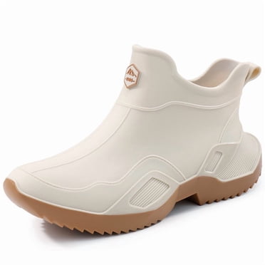 LAoutun Short rain boots women waterproof boots ankle Camping boots garden Boating white brown