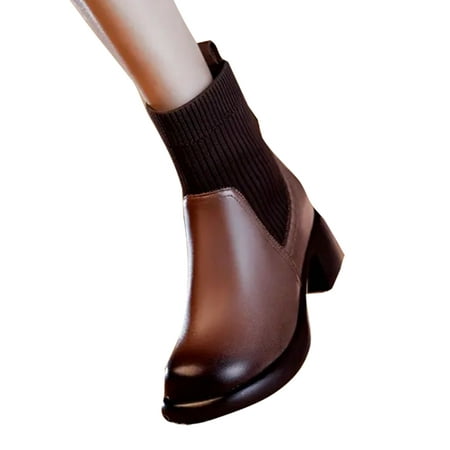 

Avamo Women Winter Boot Comfort Riding Booties Lug Sole Ankle Boots Walking Shoes Work Round Toe Casual Fashion Bootie Brown 4.5