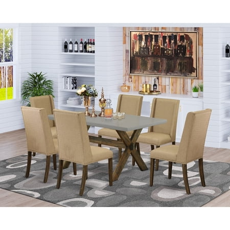 Small Dining Table Set with 6 Chairs - Modern Rectangular TableParson Chairs - Hardwood Dining Room Furniture