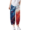 thumbnail image 4 of WTOBBY Women's Patriotic Print Wide Leg Summer Pants - Elastic Waist Casual Trousers with Deep Pockets & Quick-Dry Fabric for 4th of July Outfits,Light Blue M, 4 of 4