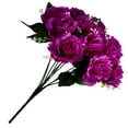 thumbnail image 2 of Naiovety Ramo de flores artificiales de rosas de seda, 12 cabezas, decoración para fiesta en casa y boda, 2020 Flores artificiales rojo púrpura, 2 of 6