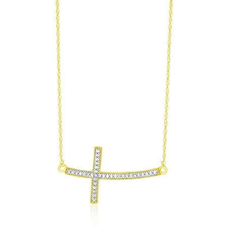 - 14K Yellow Gold Curved Cross Diamond Embellished Necklace - 18