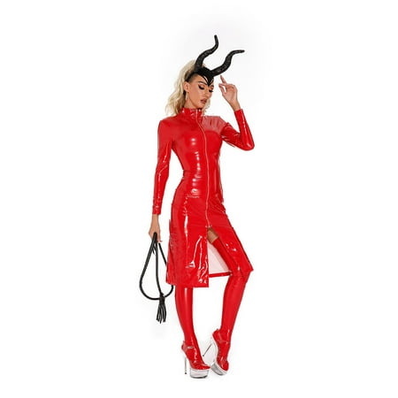 Yuhangmm Sexy Underwear Bright Shiny Leather Nightclub Bright Leather Performance Dress With Whip Headwear Stockings Sexy Gothic Lingerie for Women