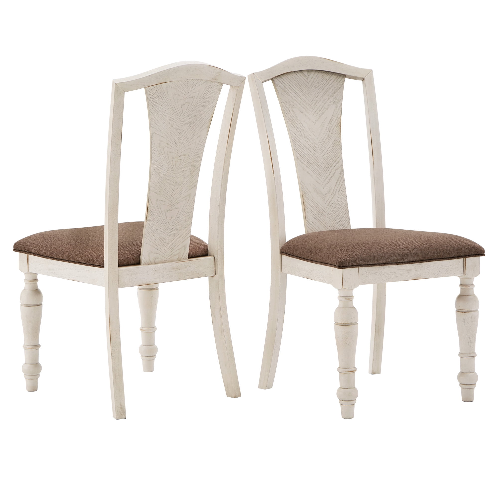 Weston Home Gueret Slat Back Solid Wood Dining Chairs, Set of 2, Dark Brown/Antique White