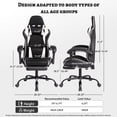 thumbnail image 5 of Gaming Chair, E-Sports Racing Chair, Ergonomic Computer Seat with Footrest and Massage, PU Bonded Leather, Moulded Sponge, 135-Degree Recline, 360-Degree Swivel for Office Gaming, White and Black, 5 of 11