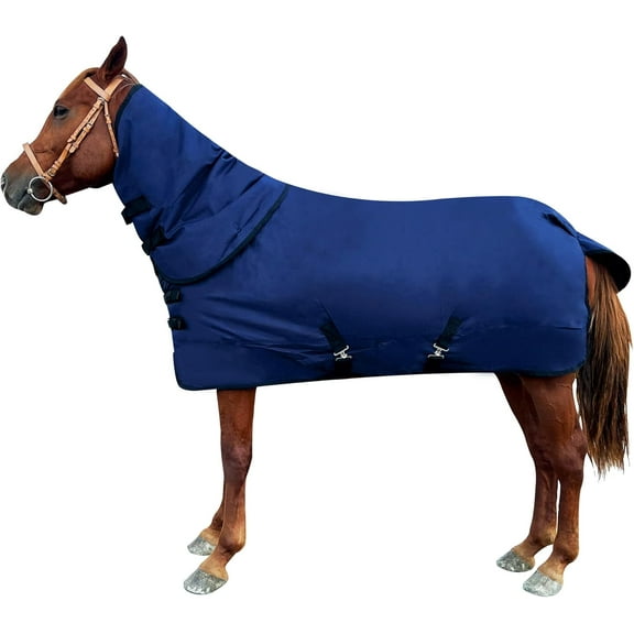 Premium 1200D Winter Waterproof Horse Blanket with Detachable Neck Mid Weight, 400g Warm Cotton Fill (Blue,78/81inch))