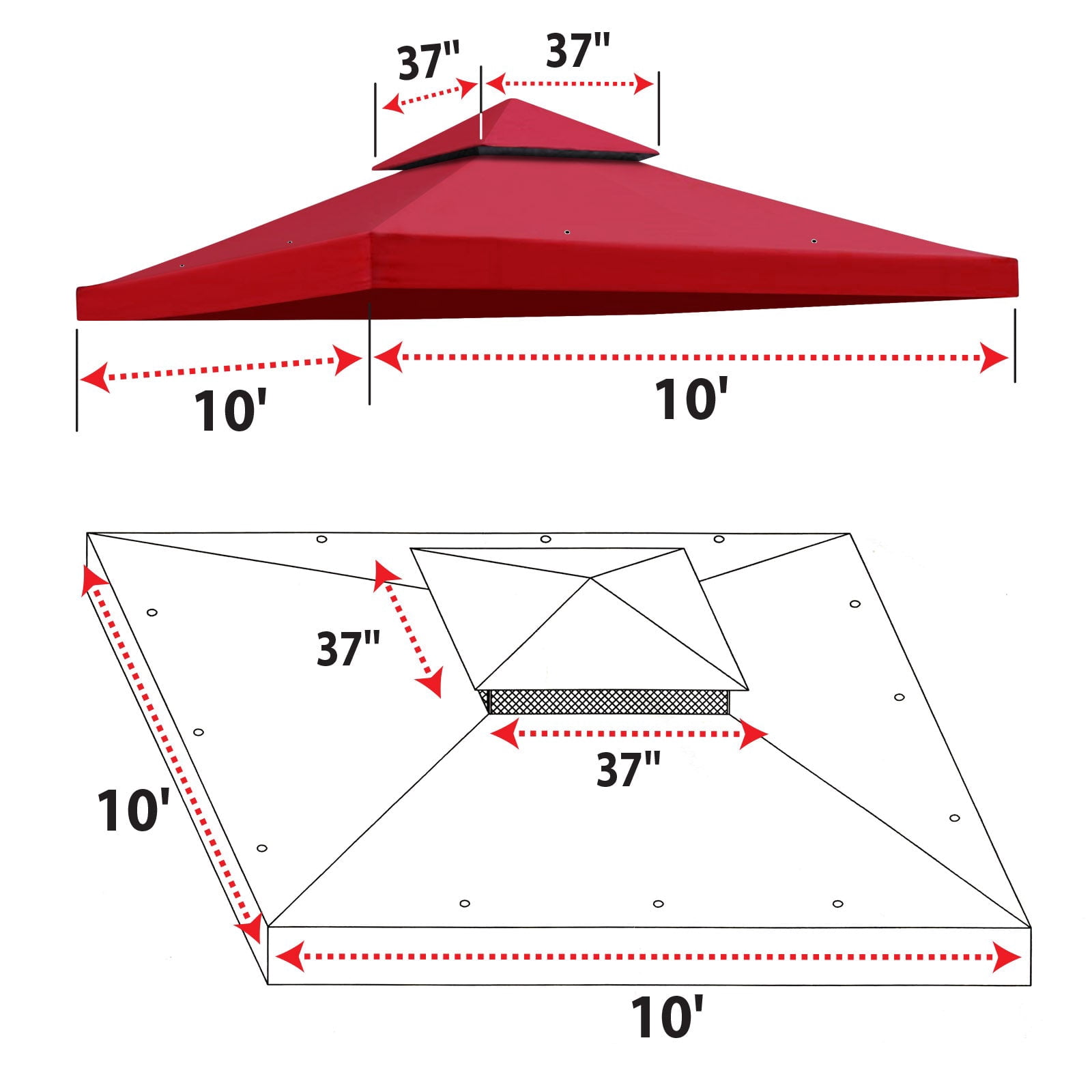 SUNRISEUMBRELLA 119“”x119” Gazebo Replacement Canopy Top Double Tier Canopy Top Cover(BURGUNDY)