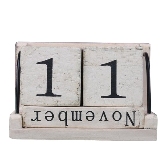 Pretyzoom 1Pc Stylish Wooden Desk Calendar with Perpetual Date Display