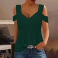 thumbnail image 3 of TKLPEHG Summer Tops for Women V-Neck Cold Shoulder Top Short Sleeve T Shirt Loose Lightweight Casual Comfy Fashion Solid Color Blouses (Green,M), 3 of 7