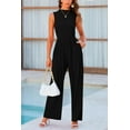 thumbnail image 3 of Womens Summer One Piece Sleeveless Mock Neck Wide Leg Pants Rompers With Pockets, 3 of 17