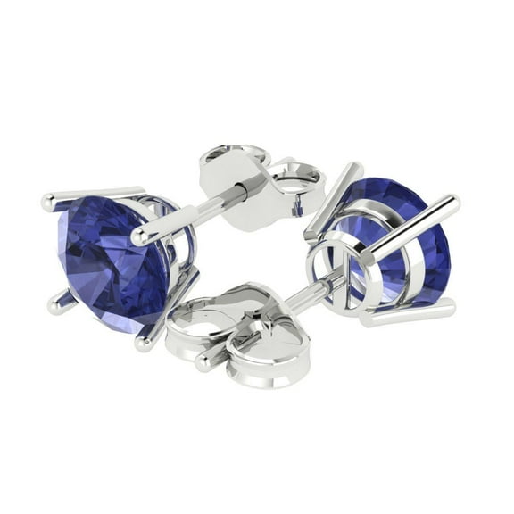 3 Ct Round Cut Studs Blue Tanzanite 14K White Solid Solid Gold Everyday Dainty Earrings Push Back