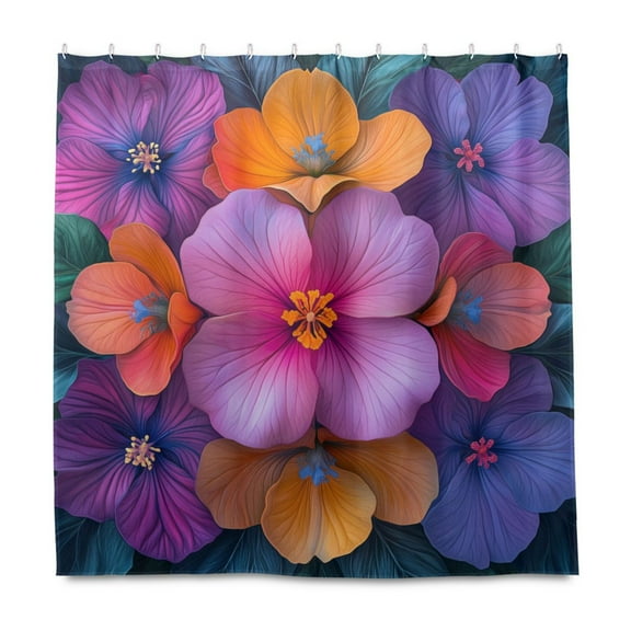 Yayeee Shower Curtain with Hooks 72"x72" Waterproof Fabric Bathroom Hanging Decor, Large Purple Flowers