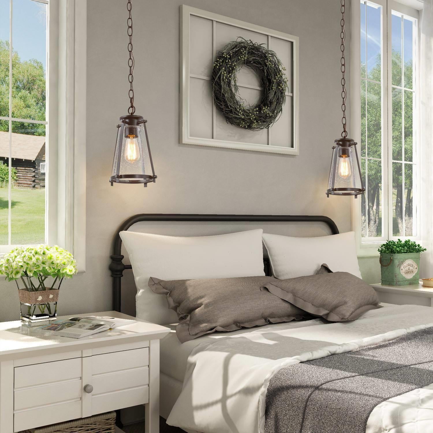 LNC 1-Light Oil Rubbed Bronze Lantern Pendant with Seeded Glass for Kitchen Island