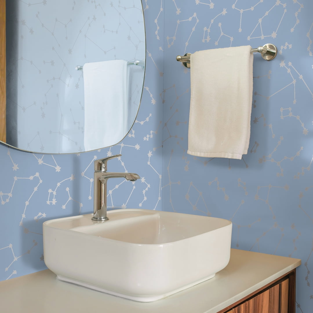 Tempaper x Novogratz Blue & Metallic Silver Constellations Peel and Stick Wallpaper, 20.5" x 16.5'