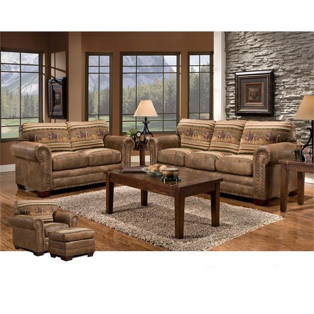 Pemberley Row Microfiber Brown Loveseat Rectangular Nailhead Accents 67"W x 37"D x 36"H Unassembled