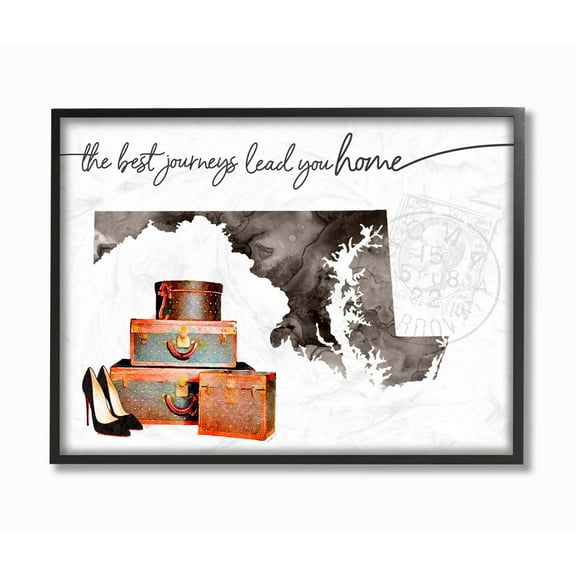 The Stupell Home Decor Collection Maryland State The Best Journeys Lead You Home Fashion Shoes and Luggage Illustration Framed Giclee Texturized Art