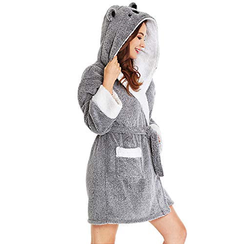 TIMSOPHIA Plush Robes for Womens Bathrobes with Hood Soft Animal Robes Cozy Warm Koala Gifts 