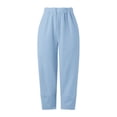 thumbnail image 4 of XFLWAM Women's Cotton Linen Pants Lantern Cropped Tapered Pants Elastic Waist Palazzo Lounge Trousers with Pockets Light Blue L, 4 of 5