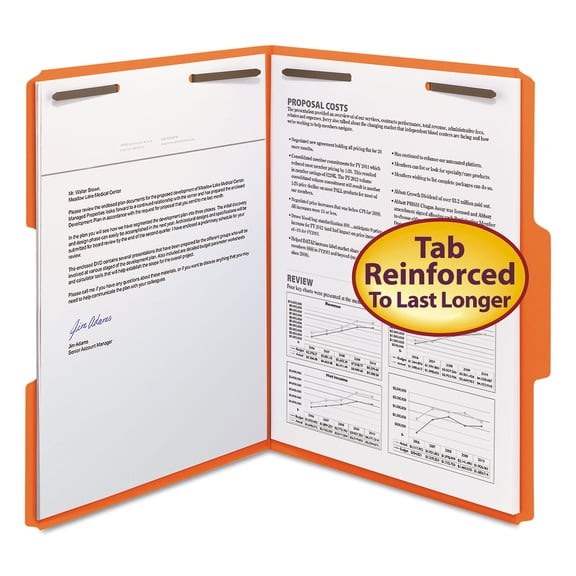 Smead Fastener Folders Reinforced Tabs Orange 50/BX Letter (12540)