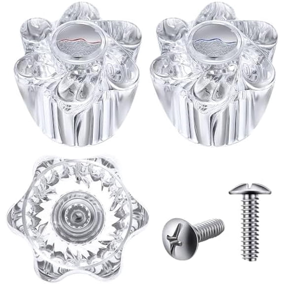 Shower Knob Replacement, Compatible with Pfister Contessa and Windsor Tub and Shower Faucets, Hot and Cold Faucet Handle Replacement, Newer Style, Clear Acrylic (2 Pieces)