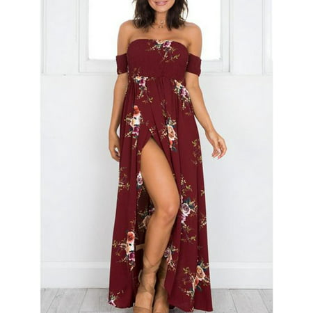 Newstar Boho Maxi Long Dresses for Women, Floral Off the Shoulder Beach Dress for Wedding Party,