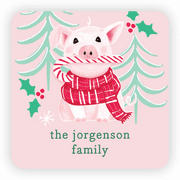 Personalized Holiday square 1.75x1.75" Square Seal Stickers - Peppermint Pig