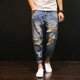 thumbnail image 3 of Pantalones vaqueros retro para hombre, estilo Kpop, de color azul claro y con agujeros, para hombre, rotos, ajustados y cónicos, de diseñador, tallas XS, 3 of 5