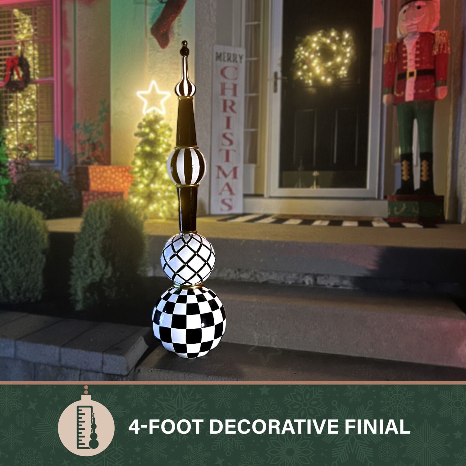 Fraser Hill Farm Black and White Finial Christmas Decoration, 36-In.