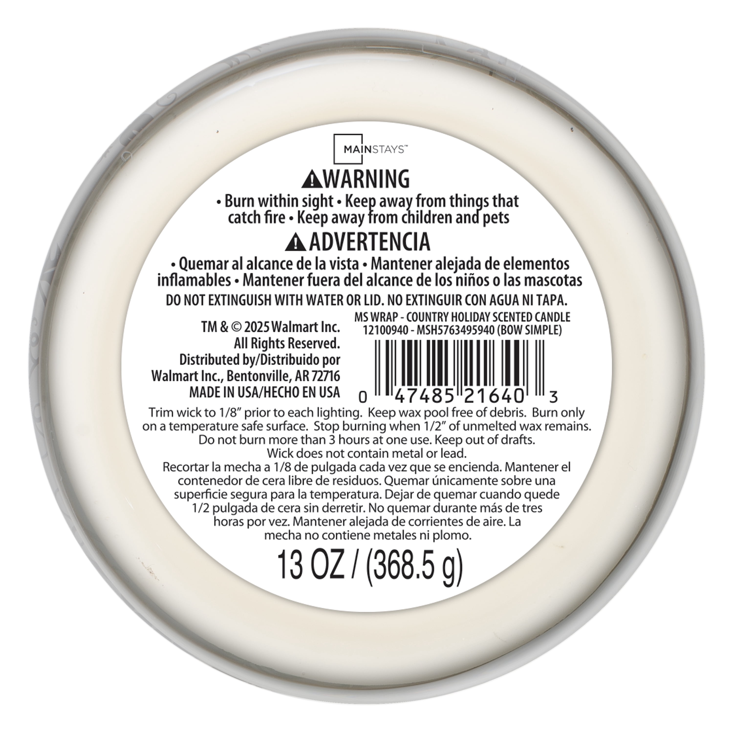 Mainstays Country Holiday Scented 3- Wick Candle, 13 oz.