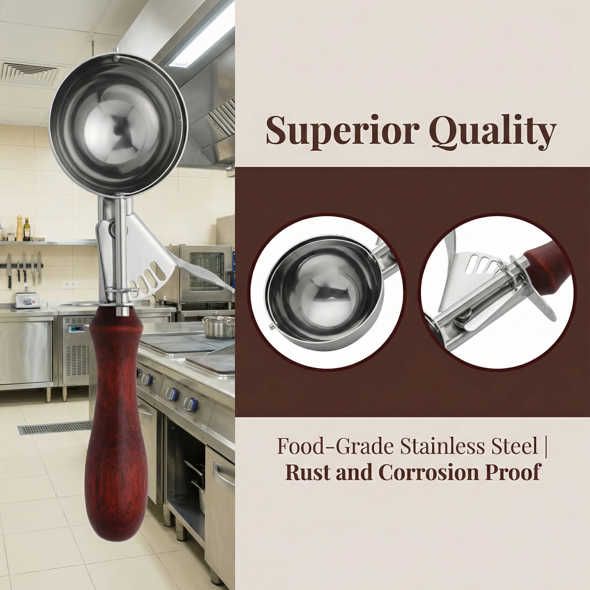 Unique Bargains Stainless Steel Ice Cream Scoop for Gelato and Sorbet Brown 8.9in