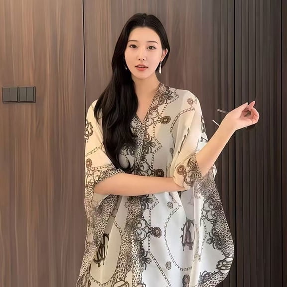 Women's Silk Beach Cover up Swimsuit Kimono Bohemian Floral Print, Loose Casual Resort Wear Plus Size Batwing Sleeve Print Swimsuit Cover Up Caftan Loungewear Beach Dress