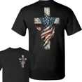 thumbnail image 4 of Christian Cross American Flag T-Shirt – Retro USA Patriotic Tee for 4th of July, Independence Day Shirt for Men & Women, 4 of 7