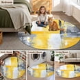 thumbnail image 6 of Gray Yellow Abstract Round Area&nbsp;Rug 4ft Watercolor Graffiti Non-Slip&nbsp;Washable Circle Rugs Soft Felt Indoor Floor Mat for Bedroom Kitchen Living Room Bathroom, 6 of 9