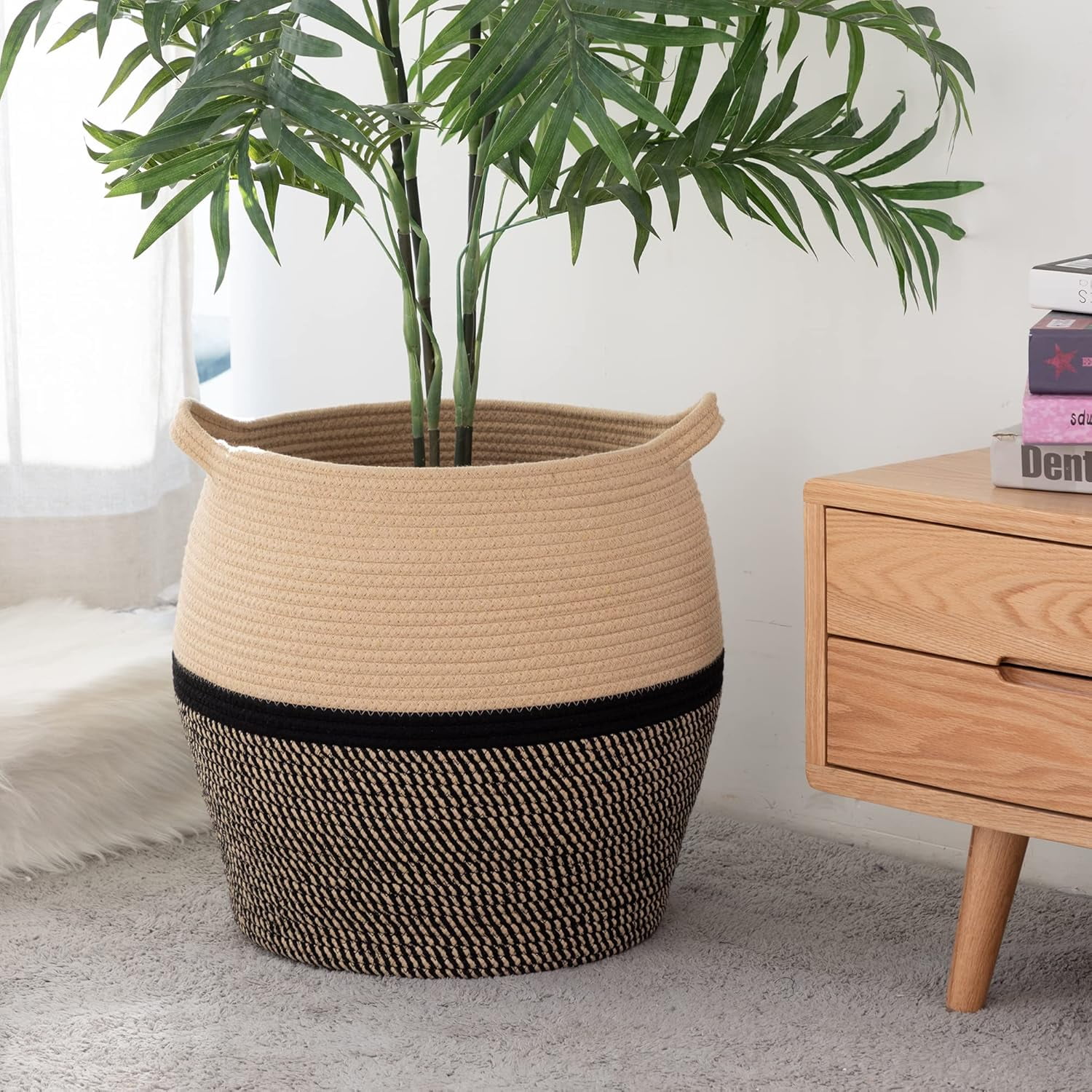 BTEPSGA Woven Baskets for Storage(17"x17"),Large Cotton Rope Basket Woven Baby Laundry Hamper,Collapsible Laundry Basket, Blanket Basket for Organizing Living Room,Nursery,Pillows,Toy Chest