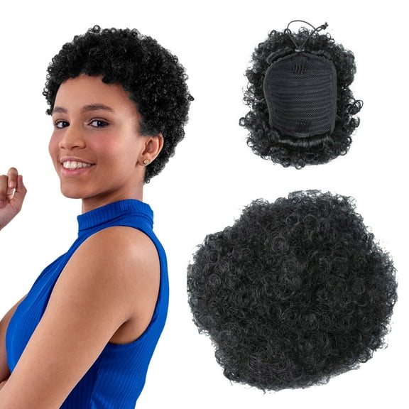 XIAQUJ African Drawstring Ponytail, Synthetic Curly Natural Drawstring Ponytail Wigs for Women A