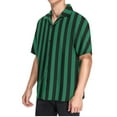 thumbnail image 2 of joogoo Men's Hawaiian Shirt Green and Black Stripes Short Sleeve Casual Button Down Shirts S, 2 of 6