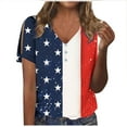 thumbnail image 2 of Itsame 4th of July Shirts Women Independence Day Short T-Shirt Sleeve American Flags Printed Short Sleeve Top, V-Neck red, 2 of 4