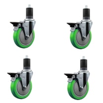 5 Inch Green Poly Swivel 1-5/8 Inch Expanding Stem Caster Set with Brake SCC