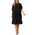 thumbnail image 2 of INSPIRE CHIC Women's Fall Dresses Chiffon Cape Overlay Crewneck Asymmetric Ruffle Formal Shift Midi Dress for Wedding Guest S Black, 2 of 6