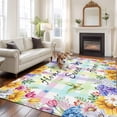thumbnail image 2 of Spring Wildflowers Area Rugs 5'x7', Washable Small Throw Rugs for Laundry Room Playroom, Watercolor Floral Leaf Colorful Plaid Indoor Outdoor Rug Non-Slip Low Pile Carpet Runner Reversible Floor Mats, 2 of 8