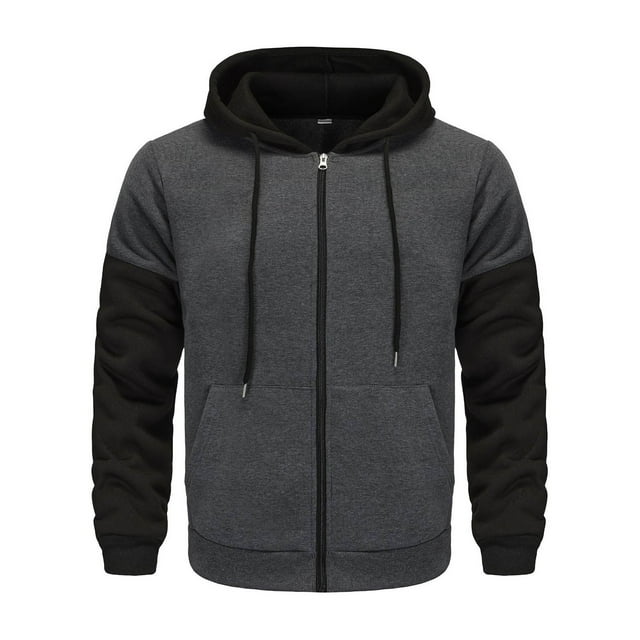 pstuiky Camisas de manga larga abrigadas para hombre, Chaqueta con capucha y cremallera para hombre, con bloques de color y manga larga de terciopelo. Tops de talla grande para hombre s