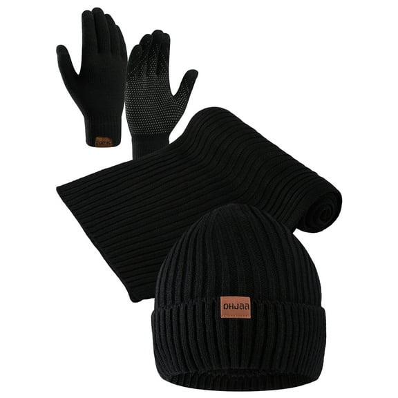 COOPLUS Mens Winter Warm Knit Beanie Hat Touchscreen Gloves Neck Scarf Set Best Gifts for Men