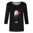 thumbnail image 4 of Pisexur T-Shirts de Noël pour Femmes Décontractés pour les Fêtes, Blouses Imprimées Verre de Vin Rouge, Col Rond, Manches 3/4, Chandails Mode d'Automne, 4 of 4