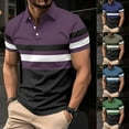 thumbnail image 5 of Men T Shirt Striped Button Tee Streetwear Short Sleeve Tops Summer Lapel Shirt, 5 of 11