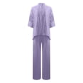 thumbnail image 5 of Two Piece Plus Size Sets for Women Fall Solid Color Retro Classic Wersatile Casual Cotton Linen Shirt Drawstring Wide Leg Pants Set Long Sleeved Round Neck Top/Shirt Set, 5 of 7