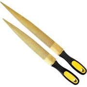 Needle File Set Wood Files for Wood Working Files Tools Golden Tapered Wood Rasp Bastard File with Rubber Handle in Gift Bag for Carving 2 Pack (8 * 10 inch)