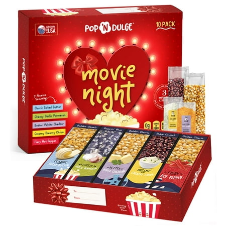 Mothers Day Gifts for JMS2 Mom Movie Night Popcorn 10 Piece 5 Gourmet Popcorn Kernels 5 Popcorn Seasoning Flavoring Non-GMO Movie Night Basket Gifts For Women Daughter Grandma Wife