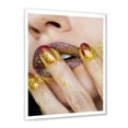 thumbnail image 2 of Designart 'Close-Up Of Woman Golden Gold Glitter Lipstick' Modern Framed Art Print, 2 of 4