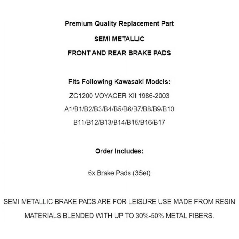 バーチャルビューティ 2020 Front & Rear Brake Pads for Kawasaki ZG1200 Voyager XII1200 1986